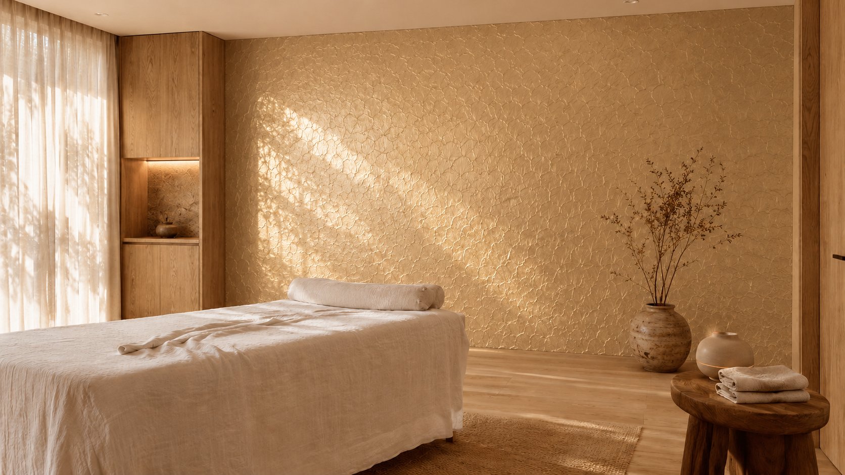 Ornam petal texture in champagne gold lacquer